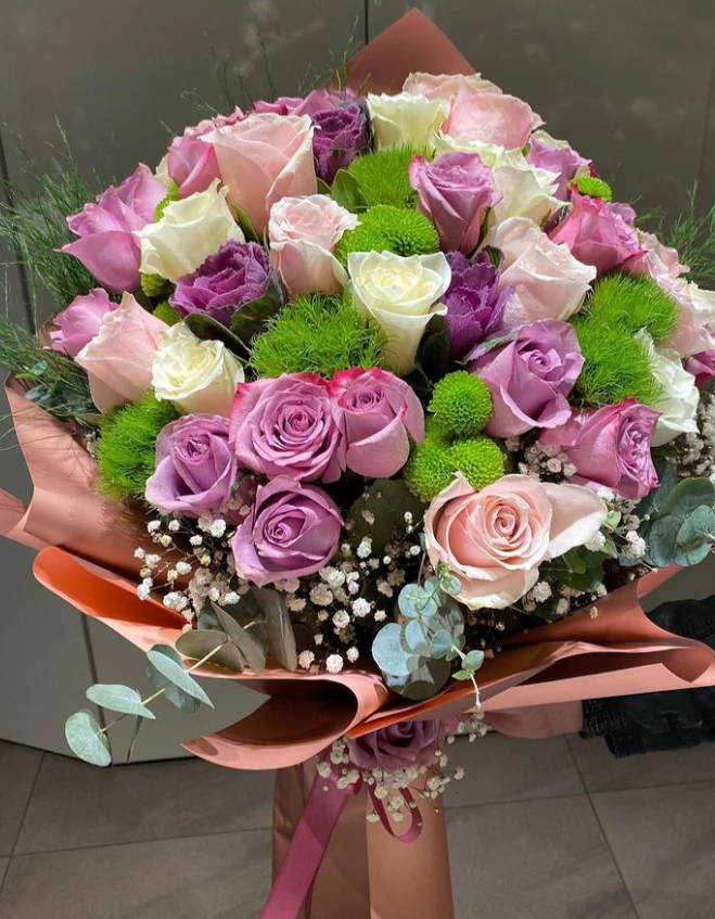 35 Adet Lila Pembe Beyaz Gül FG325